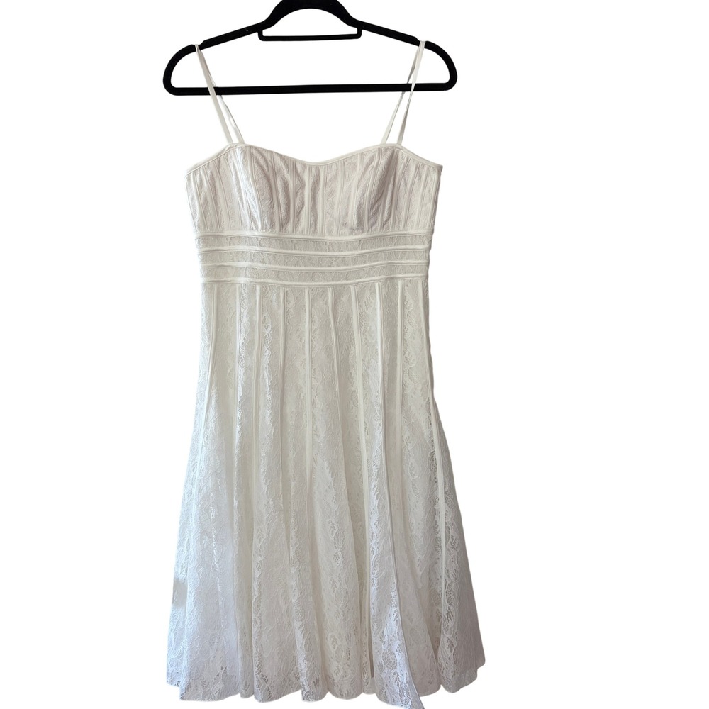 CACHE Womens White Lace Fit Flare Mini Dress Size XS Y2K Bridal Cocktail